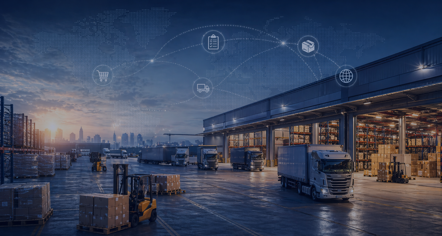 Distribution warehouse team celebrating ERP go-live with connected inventory and order systems
